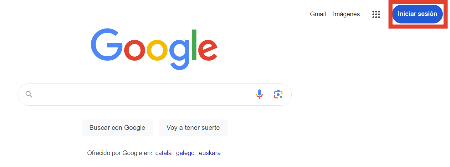 Pantalla de inicio de google.es